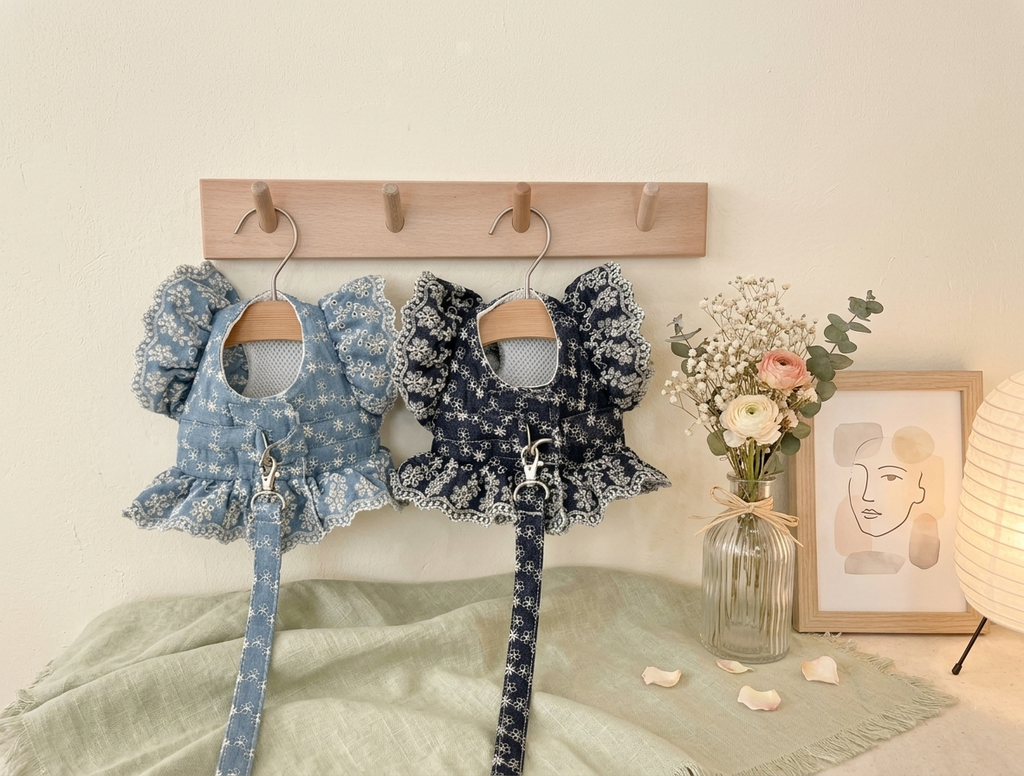 【仲夏繁花系列】法式立體刺繡飛飛袖胸帶裙 (連同色牽繩)