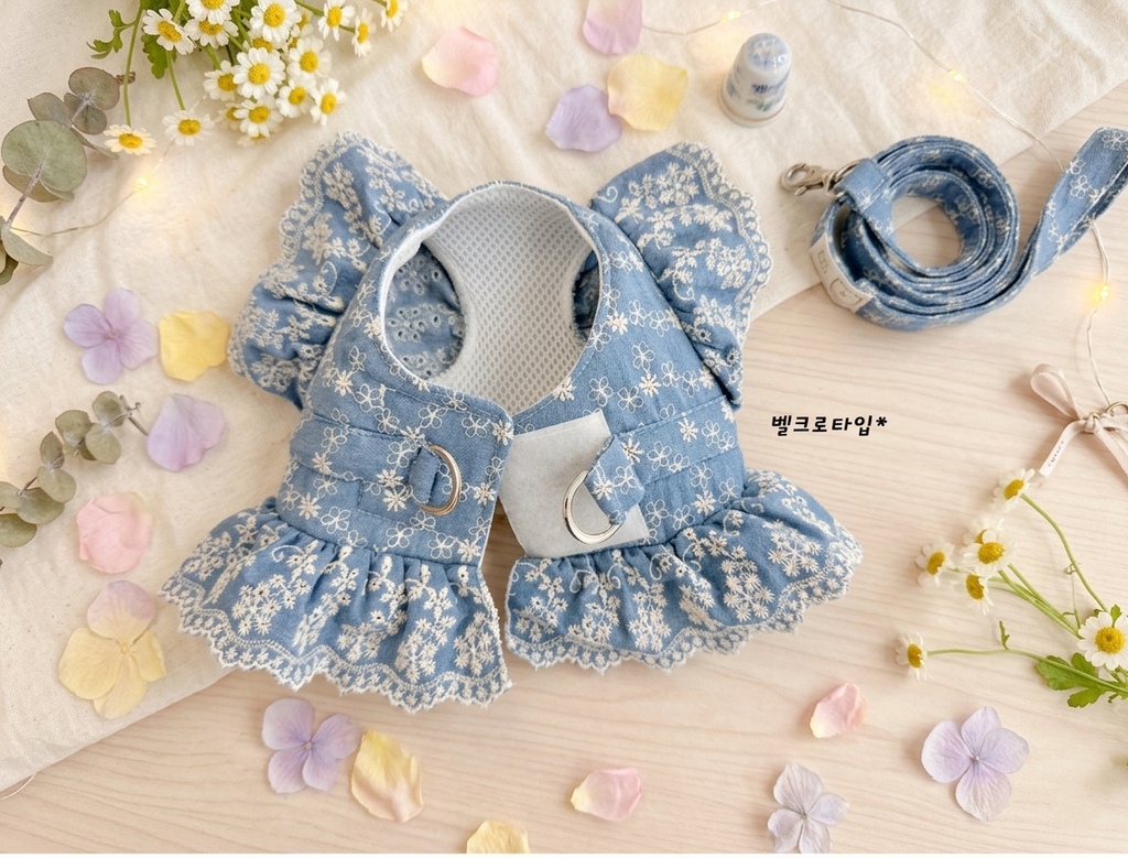 【仲夏繁花系列】法式立體刺繡飛飛袖胸帶裙 (連同色牽繩)
