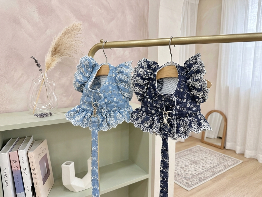 【仲夏繁花系列】法式立體刺繡飛飛袖胸帶裙 (連同色牽繩)